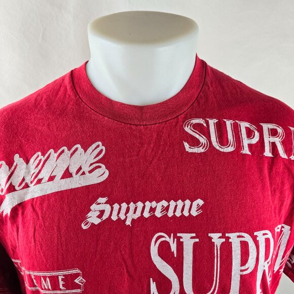 Supreme Multi Logo Tee Mens Medium Red White Made in USA Skater Streetwear Crew - Picture 2 of 10